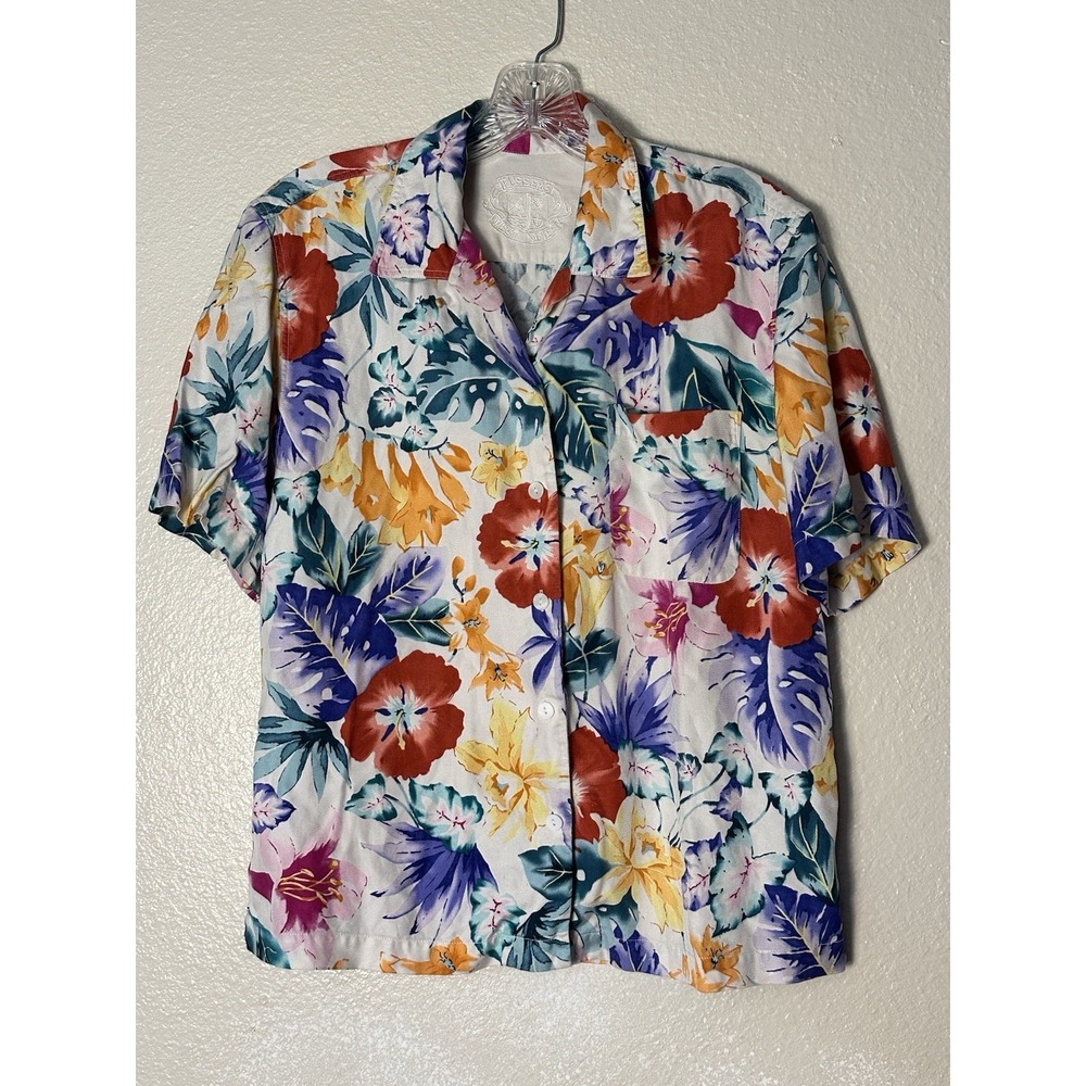 Pusser's West Indies Tropical Shirt 100% Silk Button Down Collar Size Medium